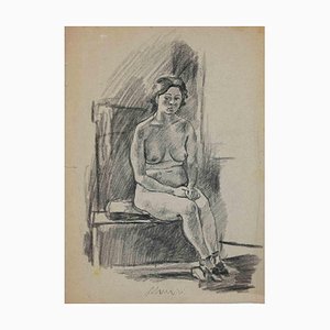 Mino Maccari, Seated Nude, Charcoal, Mid 20th Century-ZCI-1762353