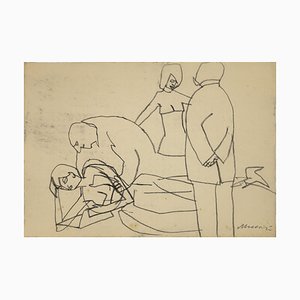 Mino Maccari, Sickness, Original Charcoal Drawing, 1960s-ZCI-1378965