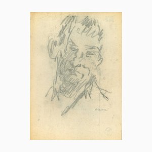 Mino Maccari, Sketched Portrait, Original Charcoal, 1960s-ZCI-1379024