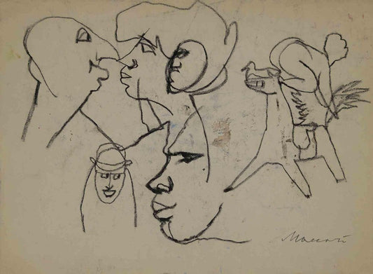 Mino Maccari, Sketches, Charcoal, Mid-20th Century