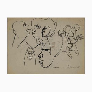 Mino Maccari, Sketches, Charcoal, Mid-20th Century-ZCI-1761998