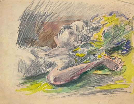 Mino Maccari, Sleeping Girl, China Ink, Mid 20th Century-ZCI-1770285