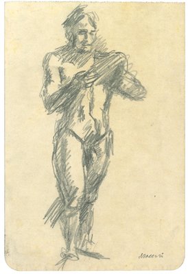 Mino Maccari, Standing Male Nude, Original Pencil Drawing, 1970s-ZCI-1379027