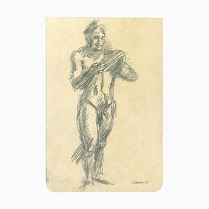 Mino Maccari, Standing Male Nude, Original Pencil Drawing, 1970s-ZCI-1379027