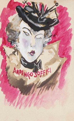 Mino Maccari, Study for a Cover for Ardengo Soffici, Drawing, Mid-20th Century-ZCI-1162781