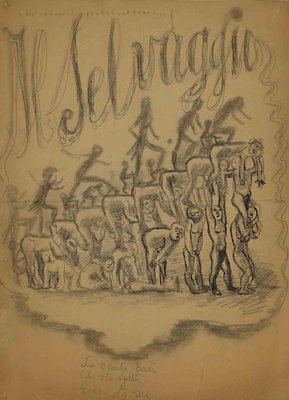 Mino Maccari, Study for a Cover of Il Selvaggio, Pencil Drawing, 1930s-1940s-ZCI-1761992