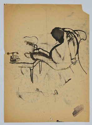 Mino Maccari, Study for an Illustration of Il Selvaggio, Pencil, 1930s or 1940s-ZCI-1162971