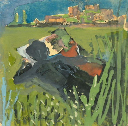 Mino Maccari, Sunday in the Park, Tempera on Cardboard, 1970s