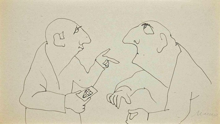 Mino Maccari, The Conversation, Ink Drawing, Mid-20th Century-ZCI-1762302