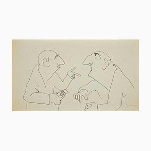 Mino Maccari, The Conversation, Ink Drawing, Mid-20th Century-ZCI-1762302