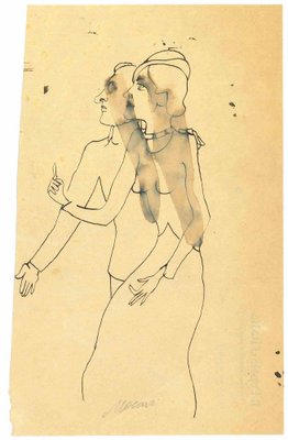 Mino Maccari, The Couple, 1950s, Drawing-ZCI-1781792