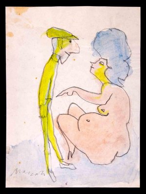 Mino Maccari, The Couple, Mixed Media Drawing, 1980-ZCI-2029563