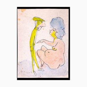 Mino Maccari, The Couple, Mixed Media Drawing, 1980-ZCI-2029563