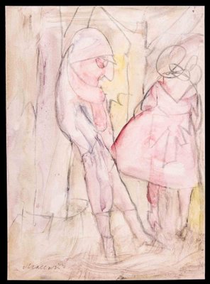 Mino Maccari, The Couple, Watercolor, 1970-ZCI-2029559