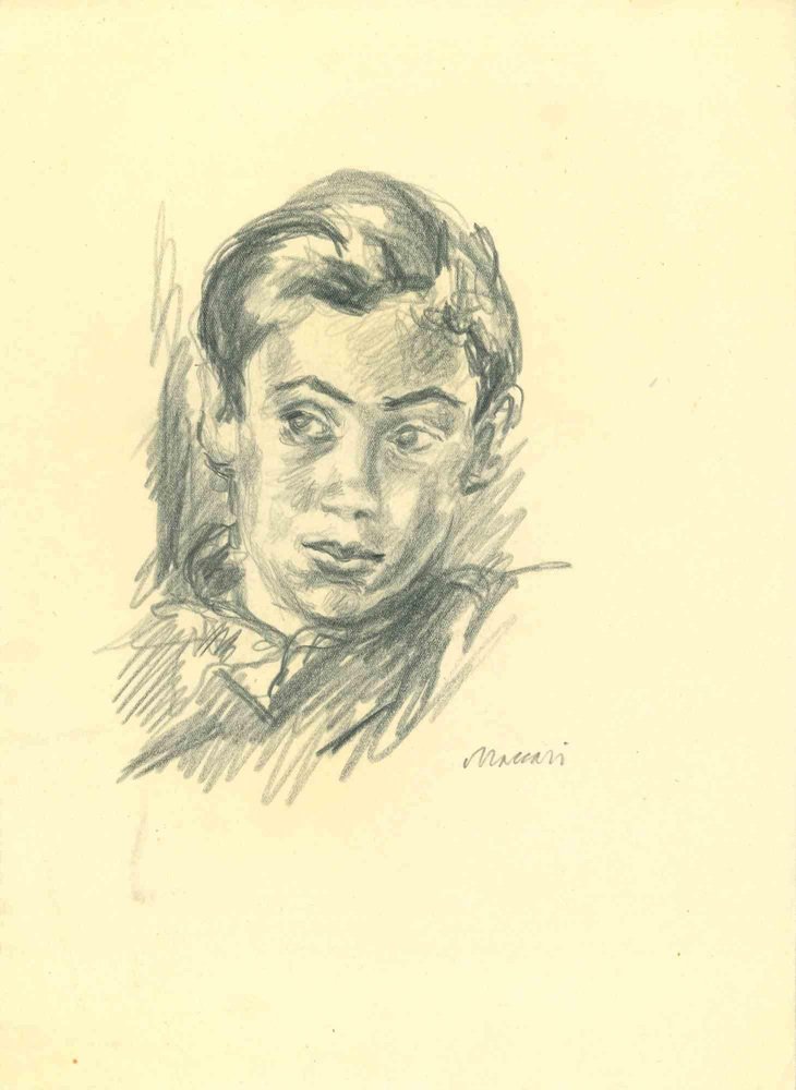 Mino Maccari, The Portrait of a Boy, Pencil Drawing, 1950s