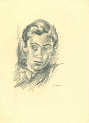 Mino Maccari, The Portrait of a Boy, Pencil Drawing, 1950s-ZCI-1762258