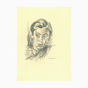 Mino Maccari, The Portrait of a Boy, Pencil Drawing, 1950s-ZCI-1762258