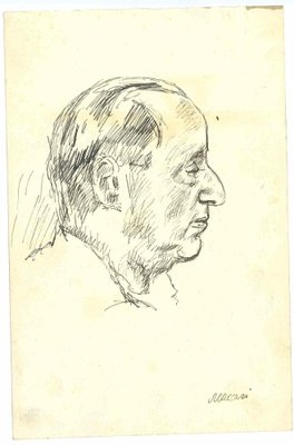 Mino Maccari, The Profile, Pen Drawing, 1950s-ZCI-1762277