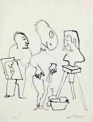 Mino Maccari, The Sculptor and the Painter, China Ink, Mid 20th Century-ZCI-1163251