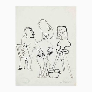 Mino Maccari, The Sculptor and the Painter, China Ink, Mid 20th Century-ZCI-1163251