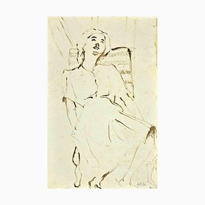 Mino Maccari, The Seated Woman, Ink Drawing, Mid-20th Century-ZCI-1762303