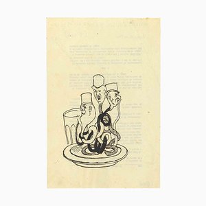 Mino Maccari, The Spaghetti with Politician Sauce, Drawing, Mid-20th-Century-ZCI-1250823