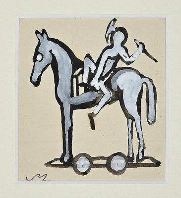 Mino Maccari, Trojan Horse, Tempera on Paper, 1960s-ZCI-1762014