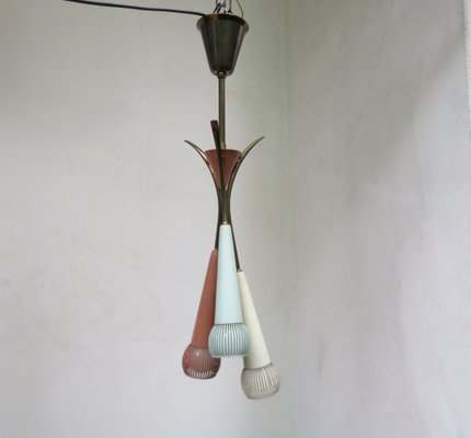 Mint Green & Beige Brass Ceiling Lamp, 1950s-EY-772198