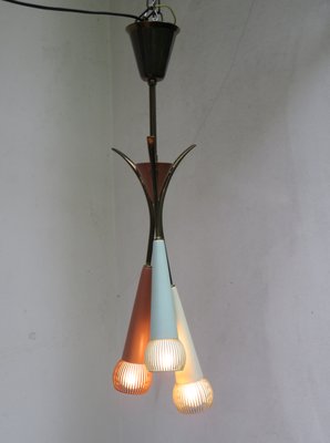 Mint Green & Beige Brass Ceiling Lamp, 1950s-EY-772198