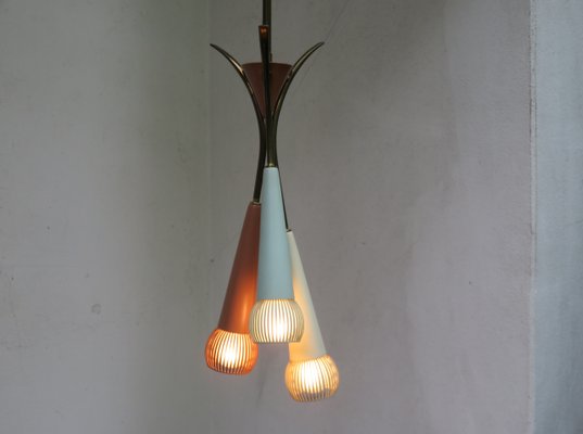 Mint Green & Beige Brass Ceiling Lamp, 1950s-EY-772198