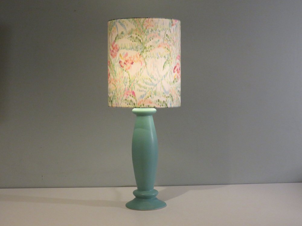 Mint Green Ceramic Table Lamp from Porcelaines De Bruxelles. 1980s