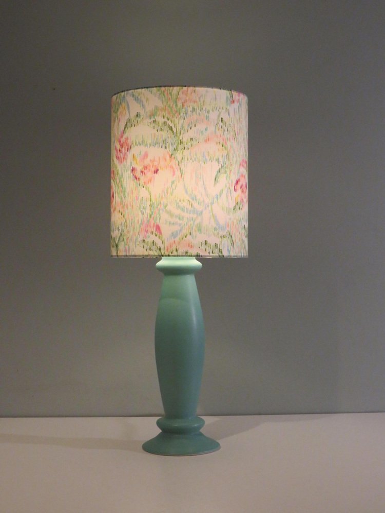 Mint Green Ceramic Table Lamp from Porcelaines De Bruxelles. 1980s