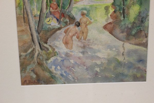 Miron Duda, Women at the River, Early 20th Century, Watercolor, Framed-BCR-1138898