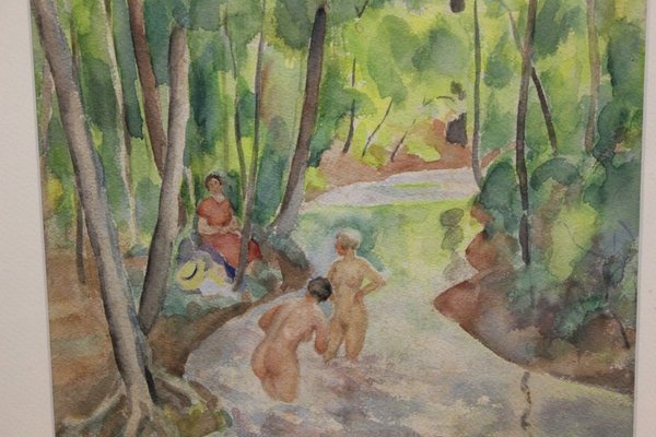 Miron Duda, Women at the River, Early 20th Century, Watercolor, Framed-BCR-1138898