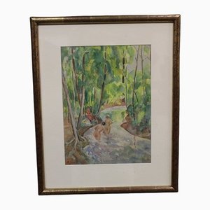 Miron Duda, Women at the River, Early 20th Century, Watercolor, Framed-BCR-1138898