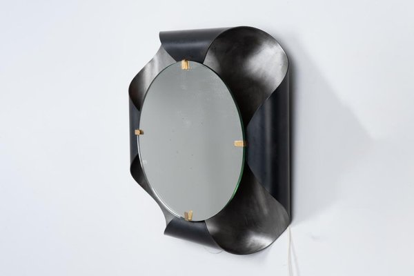 Mirror in Curved Metal and Golden Brass, 1970s-CEJ-1820349