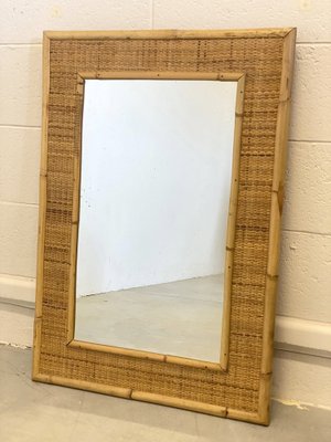 Mirror in Wicker and Bamboo, 1970s-NPC-1700628