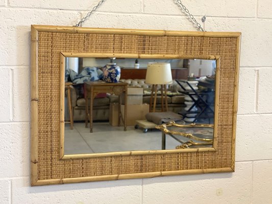 Mirror in Wicker and Bamboo, 1970s-NPC-1700628