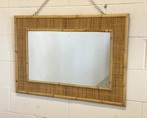 Mirror in Wicker and Bamboo, 1970s-NPC-1700628