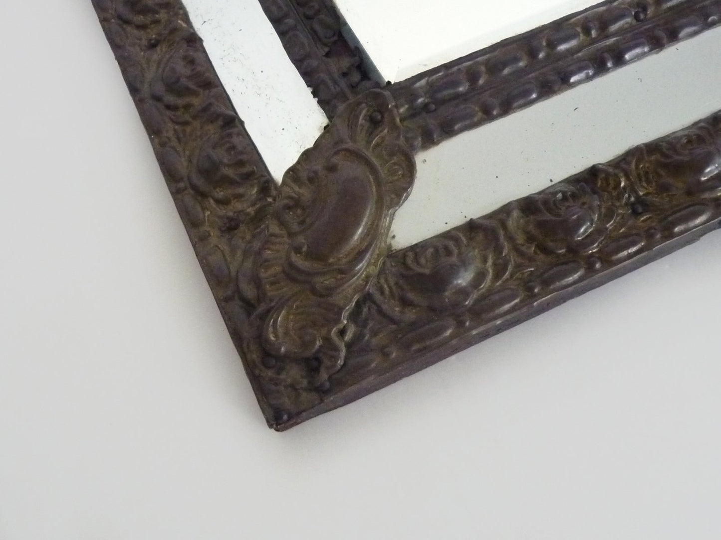 Mirror with Copper Beads Embossed on Wood, 1890s