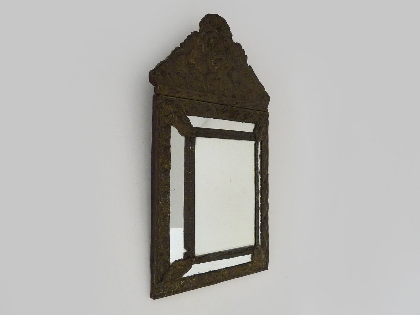 Mirror with Copper Beads Embossed on Wood, 1890s