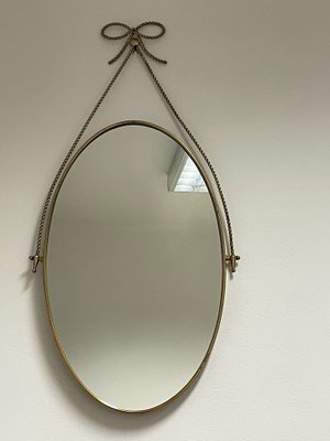 Mirror with Frame and Brass Motif, 1950s-JHL-1797394