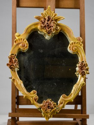 Mirror with Hand-Painted Ceramics, Italy, 1980s-RAQ-911889