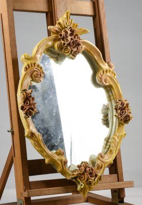 Mirror with Hand-Painted Ceramics, Italy, 1980s-RAQ-911889