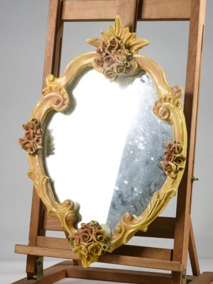 Mirror with Hand-Painted Ceramics, Italy, 1980s-RAQ-911889