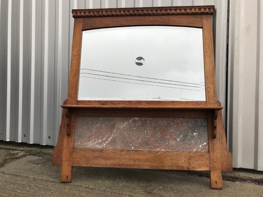 Mirror with Shelf in Oak and Marble, 1920s-WQQ-1256437