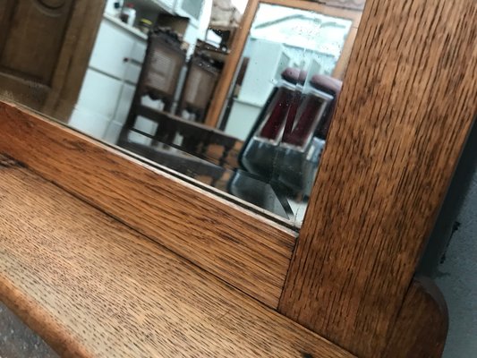 Mirror with Shelf in Oak and Marble, 1920s-WQQ-1256437