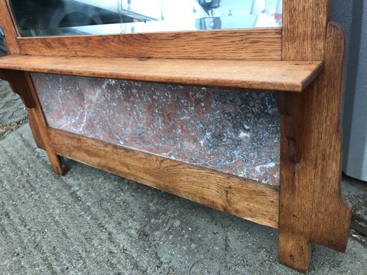 Mirror with Shelf in Oak and Marble, 1920s-WQQ-1256437