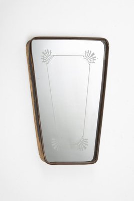 Mirror with Wood and Brass Frame, 1950s-DZU-1693500