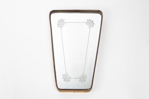 Mirror with Wood and Brass Frame, 1950s-DZU-1693500